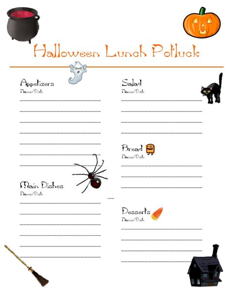 Halloween Potluck List Template